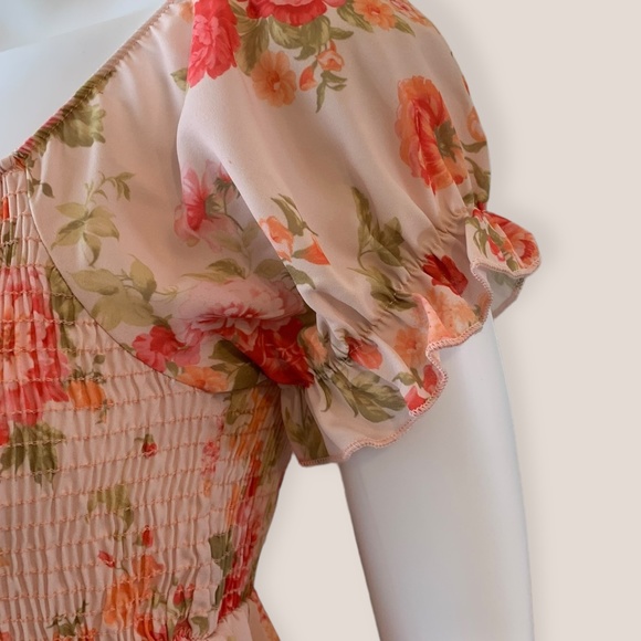 Bridgerton Peach Love Women's Rose Print Victorian Maxi Dress Size Small - Picture 8 of 14